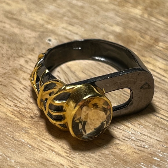 NWOT Black Rhodium 925 Sterling Silver Citrine Crystal Statement Ring - Picture 9 of 16